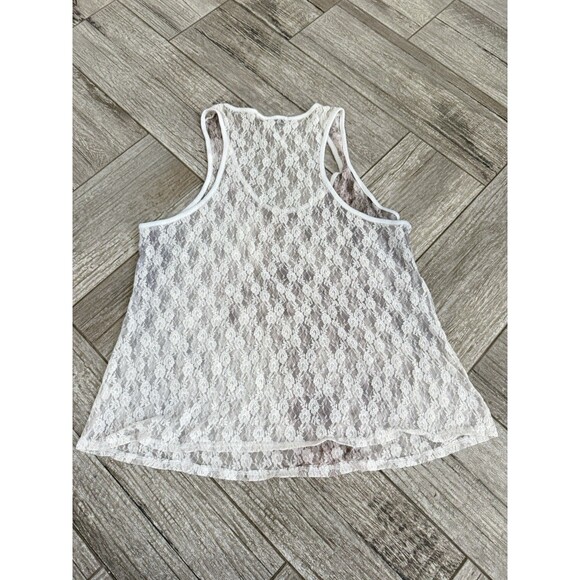American Rag Cie Women's  Stretchy Lace Tank Top, Size L, White Floral Print - Picture 2 of 7